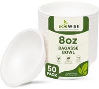 EcoWise Disposable Bagasse Bowls - 8oz/240 ml, Eco Friendly Biodegradable Compostable Sturdy Sugarcane Paper Bowls, Hot & Cold Uses for Soup, Salad, Milk, Cereals, Restaurants BBQ Party (Pack of 50)