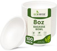 EcoWise Disposable Bagasse Bowls - 8oz/240 ml, Eco Friendly Biodegradable Compostable Sturdy Sugarcane Paper Bowls Hot & Cold Uses for Soup, Salad, Milk, Cereals, Restaurants BBQ Party (Pack of 100)