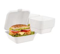 EcoWise Disposable Burger Boxes - Sugarcane Fibre Eco-Friendly Biodegradable Food Containers - 6 Inch Microwave & Freezer Safe Bagasse Takeaway Boxes For Sandwich, Chips & BBQ (200)