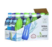EcoWise Reusable Plastic Water Bottles - 1 Litres, 12-Pack, Drinking Juice Spiral Water Bottles with Leakproof Cap, Lightweight, Durable & BPA-Free for Home Office School Outdoor Sports Gym