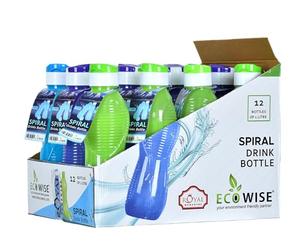 EcoWise Reusable Plastic Water Bottles - 1 Litres, 12-Pack, Drinking Juice Spiral Water Bottles with Leakproof Cap, Lightweight, Durable & BPA-Free for Home Office School Outdoor Sports Gym