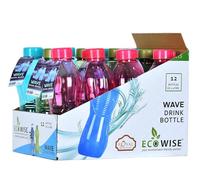 EcoWise Reusable Plastic Water Bottles - 1 Litres, 12-Pack, Drinking Juice Wave Design Water Bottles with Leakproof Cap, Lightweight, Durable & BPA-Free for Home Office School Outdoor Sports Gym