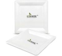 Ecowise square bagasse sugarcane square plates large white Bagasse plates - 50 pack - 10 inch - eco-friendly biodegradable recyclable and compostable tableware for picnics bbqs and parties