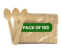 Ecowise Strong Disposable Wooden Spoons Pack of 100 Ecofriendly Biodegradable Disposable Wooden Cutlery Spoons Birchwood Wooden Cutlery Set for Birthday Party, Events, Christmas Party Picnic Wedding