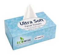 EcoWise Ultra Soft 3 Ply Facial Tissues | 100 Sheets | Premium Soft & Gentle Facial Tissue Paper | Strong Absorbent Disposable Tissues for Home, Office, Car & Travel Use