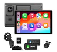 Ecoyoca 8" Wireless CarPlay Screen 4K Dual Dash Cam, Magnetic Mount 360 Rotation, Carplay & Android Auto Car Stereo with 64GB Card, Car Tablet with GPS Navigation/Voice Control/Mirror Link/FM/AUX