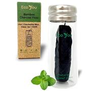 EcoYou Eco Floss | 1 Charcoal Bamboo Floss Refill + Glass Holder | Mint & Candelilla Wax | Reusable Floss