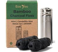 EcoYou Eco Floss | 2 Charcoal Dental Floss Refills + Dental Floss Holder | Mint & Candelilla Wax | Bamboo Floss