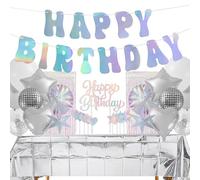 ecoZen Disco Decorations Set - Iridescent Party Supplies with Banner, Cutlery, Cupcake Toppers, Disco Ball Balloons - Great for Birthdays, Bridal Showers, Family Events, and Funfilled Celebrations