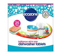 Ecozone Brilliance All-In-One Dishwasher Tablets, Powerful Cleaning Formula Cuts Through Grease & Grime, Natural Vegan & Non Toxic, Plant Based Plastic-Free, Anti Watermark, Leaves No Residue (Pack of 25)