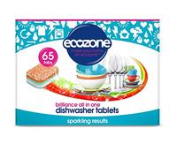 Ecozone Brilliance All-In-One Dishwasher Tablets, Powerful Cleaning Formula Cuts Through Grease & Grime, Natural Vegan & Non Toxic, Plant Based Plastic-Free, Anti Watermark, Leaves No Residue (Pack of 65)