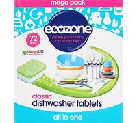 EcoZone Classic All-In-One Dishwasher Tablets, Effective Cleaning Formula Cuts Through Grease & Grime, Natural Vegan & Non Toxic Tabs, Plant Based Plastic-Free, Leaves No Residue (Box of 72 Capsules)