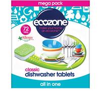 EcoZone Classic All-In-One Dishwasher Tablets, Effective Cleaning Formula Cuts Through Grease & Grime, Natural Vegan & Non Toxic Tabs, Plant Based Plastic-Free, Leaves No Residue (Box of 72 Capsules)
