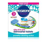 Ecozone Ultra All-In-One Dishwasher Tablets, Effective Cleaning Formula Cuts Through Grease & Grime, Natural Vegan & Non Toxic Tabs, Plant Based Plastic-Free, Leaves No Residue (Box of 72 Capsules)