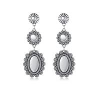 ecozran Chic Western Cowgirl Dangle Concho Earrings Boho Vintage Country Concert Sterling Silver Turquoise Elegant Hanging Bohemian Jewelry for Women, S, Zinc, No Gemstone