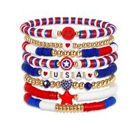 ecozran Friendship Bracelets - Beaded Bracelets Set for Teen Women, Stretchable Preppy Bracelets, Stackable & Colorful Bracelets - Ideal Gifts, 4th of July, Halloween, Christmas, S, Vinyl, no gemstone