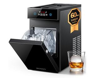 ecozy 2.4" / 60 mm Clear Ice Ball Maker, 8H Timer, LED Touch Screen, 40 Min Fast Making, CrystalFlux Technology, Compact Sphere Ice Machine, 32 pcs/Day, Self-Cleaning for Home Bar Whiskey & Bourbon