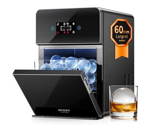 ecozy 2.4" / 60mm Clear Ice Ball Maker, 3 pcs/45 Mins, 96 pcs/Day, Automatic Water Supply, CrystalFlux Technology, Sphere Ice Maker Machine, Self-Cleaning, Round Ice Cube Maker for Whiskey Bar