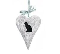 ECP Design Wooden Hanging heart complete with Cat Decoration