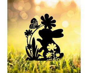 Ecqizer Bunny Garden Statues Metal Rabbit Yard Art Outdoor Clearance Black Rabbit Decor Silhouett Animals Stake Garden Decorations Outdoor Garden Statue for Lawn and Yard Decor Ornaments