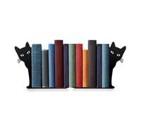 Ecqizer Peeping Cat Metal Bookends Cute Cat Book Ends for Shelves Bookshelf Decorative Objects Home Office Desk Bookshelf Decor Cat Lover Gifts for Women (Black)