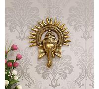 eCraftIndia Golden Lord Ganesha with Sun Decorative Metal Wall Hanging Art Decorative Showpiece for Wall Decor, Festival Home Decor Pooja Room Temple & Gift for Family, Friends, Housewarming