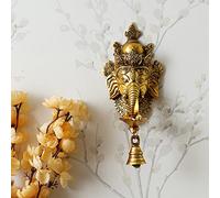 eCraftIndia Golden Metal Lord Ganesha Face Wall Hanging Diya With Bell - Auspicious Decorative Diya For Puja Room, Home, Office, Temple Decor - Gift For Diwali, Housewarming, Ganesh Chaturthi Festival