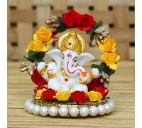eCraftIndia Lord Ganesha Idol on Decorative Handcrafted Plate for Home and Car