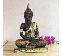 eCraftIndia Orange Black Resin Meditating Buddha Statue | Lord Buddha Statue for Home Decor Living Room Office | Buddha Showpiece | Buddha Idol Gift for Diwali Buddha Purnima Birthday Housewarming