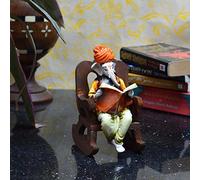eCraftIndia Polyresin Lord Ganesha Idol Reading Book On Wooden Chair Decorative Religious Showpiece for Home Decor, Pooja Room, Temple & House Warming Gift Purpose