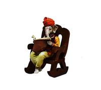 eCraftIndia Polyresin Lord Ganesha Idol Reading Book On Wooden Chair Decorative Religious Showpiece for Home Decor, Pooja Room, Temple & House Warming Gift Purpose