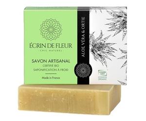 Écrin de Fleur - Organic Aloe Vera & Nettle Soap Bar, Handmade in France, COSMOS Organic & Nature et Progrès Certified, Patchouli & Peppermint, 90g