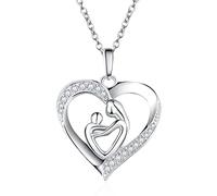 Ecripe 925 Sterling Silver Heart Necklaces for Women, Silver Necklace with Heart Pendant, Adjustable Chain for Mum Girls Her