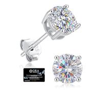 Ecripe Moissanite Round Cut D Color VVS1 Created Diamond Earrings, 925 Sterling Silver Stud Earrings, Hypoallergenic Brilliant Round Cut Earring Moissanite Jewelry 3-7MM (4mm/0.23ct)