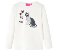 (ecru, 104) Kids' T-shirt with Long Sleeves Children's T Shirt Tops Tee Sequin Cat Design