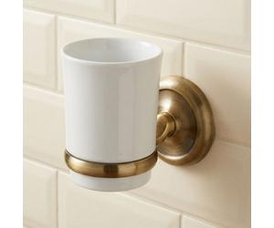 Ecru Bisk Retro Bathroom Antique Brass Wall Mounted Ceramics Toothmug Toothbrush Cup Grip