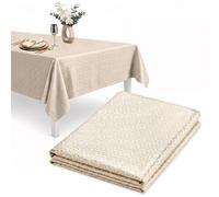 (Ecru) GEEZY Rectangle Table Cloths 145x250cm Metallic Pattern Table Cover Dining Parties