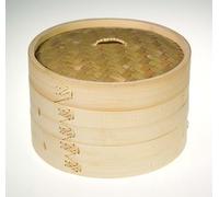 ECS Round Bamboo Steamer - Two Layer with One Lid and Free Dim Sum Paper (10")