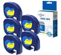 ECSC Compatible Label Tape Replacement for Dymo LetraTag LT-100H Dymo LetraTag LT-100T Label Tape S0721620 (Black on Yellow, 5-Pack)