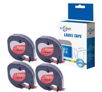 ECSC Compatible Label Tape Roll Replacement for Dymo LetraTag LT-100H, LetraTag LT-100T, LetraTAG QX50, LetraTAG XR Label Tape 91203 / S0721630 (Black on red, 4-Pack)