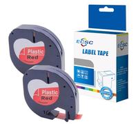 ECSC Compatible Label Tape Roll Replacement for Dymo LetraTag LT-100H, LetraTag LT-100T, LetraTAG QX50, LetraTAG XR Label Tape 91203 / S0721630 (Black on red, 2-Pack)