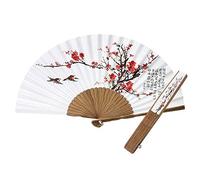 ECSD Korean Traditional Bamboo Hanji Hand Fan + Paper Case UME Flower Folding Large Hand Fan Collapsible