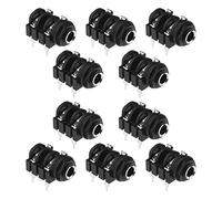 ECSiNG 10PCS 6.35mm 1/4 Inch Female Mono Stereo Headphone Audio Jack Socket Panel Mount 4-Pin Connectors with Mounting Washers Black