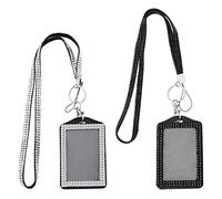 ECSiNG 2Pcs Crystal Lanyard Necklace Rhinestone Card Holders Bling ID Card Holder Lanyard Neck Strap Cardholder for Photo ID Cards Office Students
