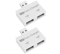 ECSiNG 2pcs USB2.0 Hub Adapter USB2.0 Male to 2 Port USB Charger Splitter Adapter 1 to 2 Hub Charging Extender USB Twin Charger for Mobile Phone Laptop, White