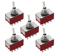 ECSiNG 5Pcs Mini Miniature Toggle Switch 12Pin Rocker Switch 2-Position Toggle Switch MTS-402 for Car Dash Dashboard 2A 250VAC Red