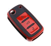 ECSiNG TPU 3 Button Car Smart Remote Key Case Shell Cover Protector Skin Jacket Compatible with Seat Compatible with Skoda Flip Folding Key Red Automotive Interior Accessories