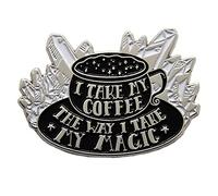 Ectogasm 100281 "I Take My Coffee The Way I Take My Magic" Witchy Enamel Pin in Black and Silver