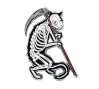 Ectogasm Grim Reaper Tarot Cat Skeleton Enamel Pin - Black and Silver Gothic Style Witchy Witchcore Aesthetic Occult Alternative Fashion Spooky Horror Gifts - Unisex Adults