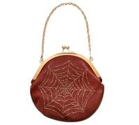 Ectogasm Orange Purse Spiderweb Embroidery - Vintage Style Kisslock Frame Bag Gold Clasp - Fall Halloween Fashion Accessory Witchy Style for Women - Convertible Crossbody Top Handle Chain